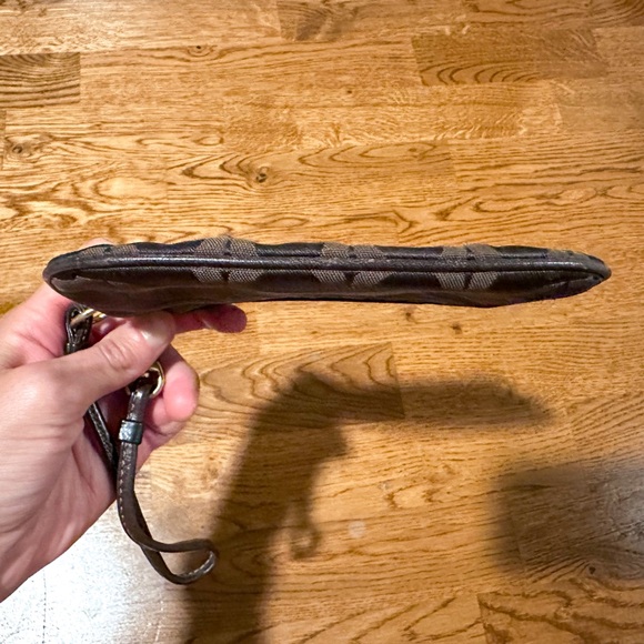 Coach Signature C Print Brown With Gold Colored Hardware and Logo Small Wristlet - Picture 5 of 8